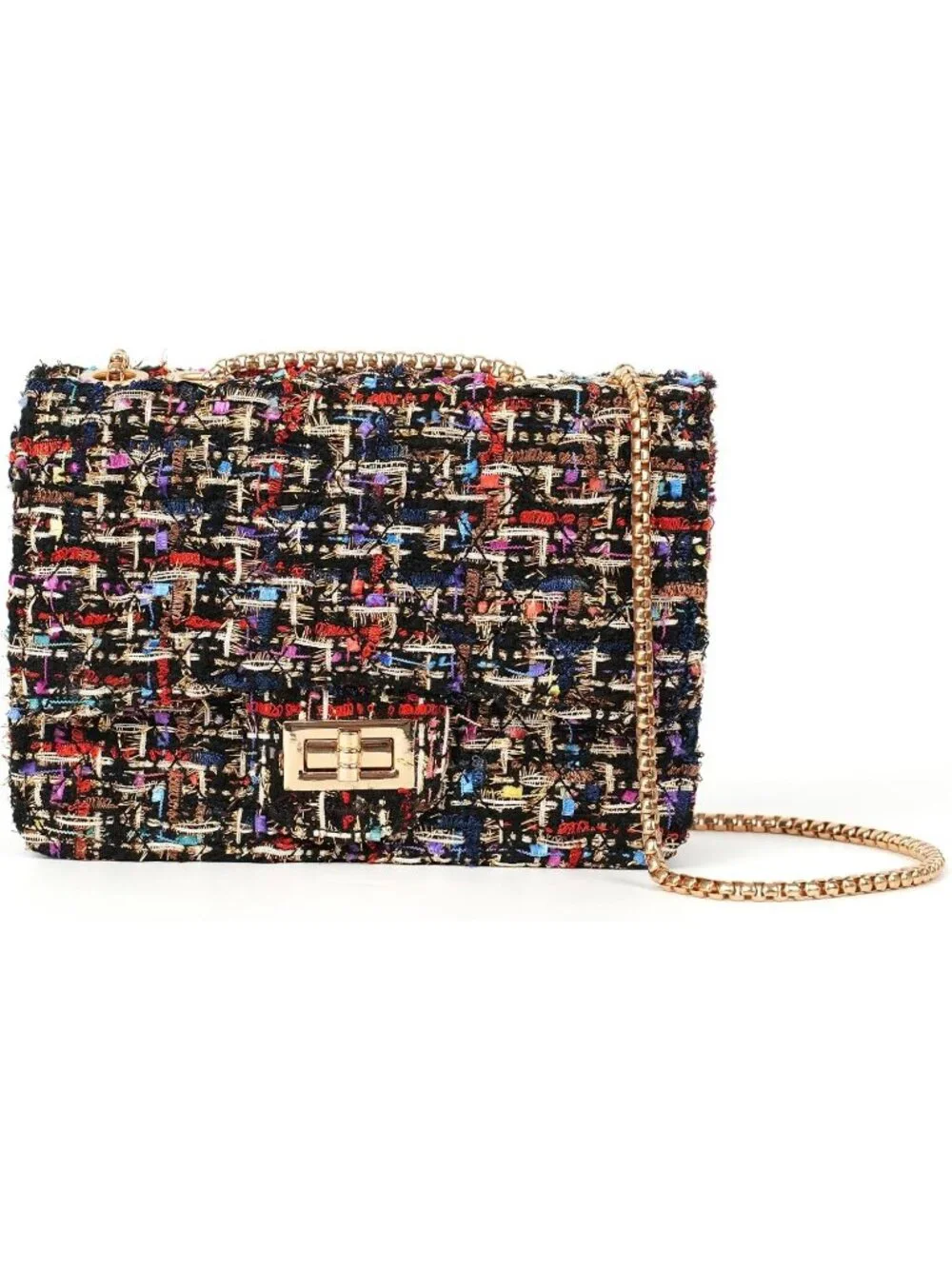 👜Women's Black Tweed Chain Bag Quilted Flap Crossbody Purse For Wedding